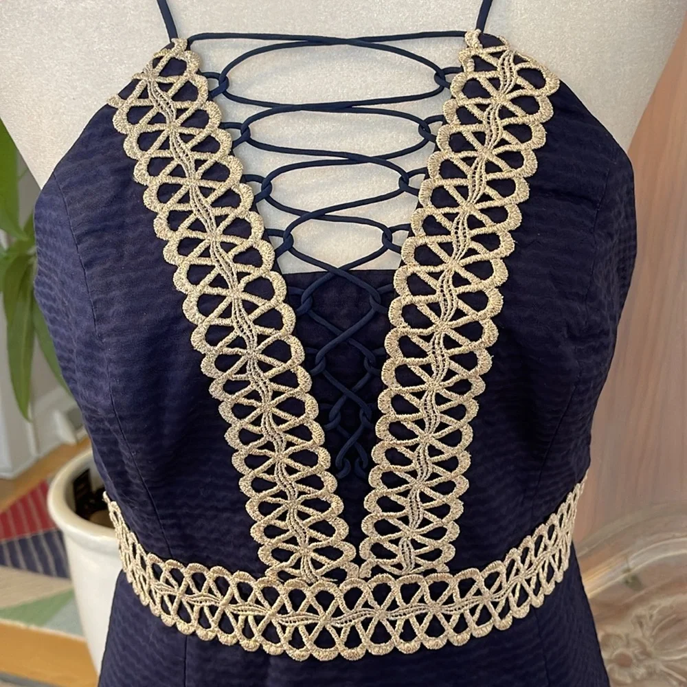 Lilly Pulitzer Trisha Navy and Gold Shift Dress - Picture 4 of 14